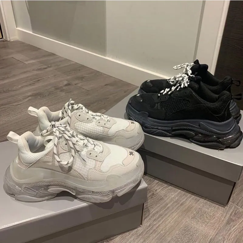 Triple-s Clear Sole Casual Skor Svart Rosa Grön Grå Röd Blå Orange Lila herr dam Plattform Beige Turkos ljus Tan Fluo Gul Vit Skrivsneakers F1