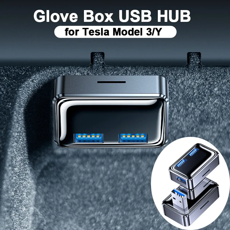 Para Tesla Model 3 Y Glove Box Ports USB Hub Model3 Glovebox Mini Cube