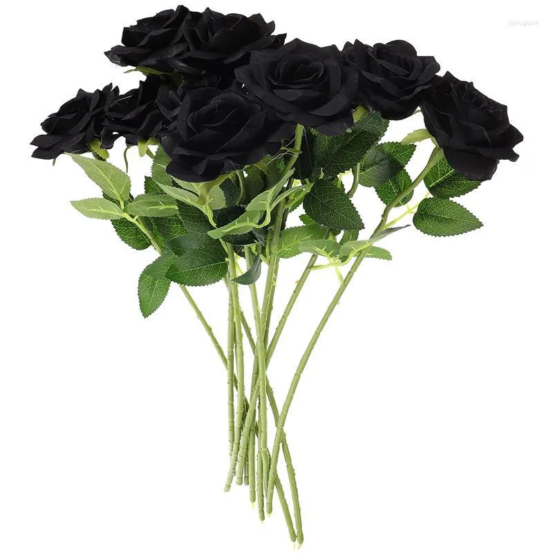 Decoratieve bloemen 10 stks enkele tak Simulatie Zwart Rose Halloween Kunstmatige bloem ornamenten willekeurige stijl