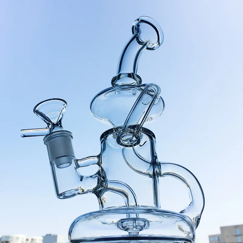 IN STOCK 7 Inch Small Hookahs Klein Tornado Recycler Glass Bongs 5mm Thick Water Pipes Clear Bent Type Dab Rigs With 14mm Joint With Bowl Or Banger
