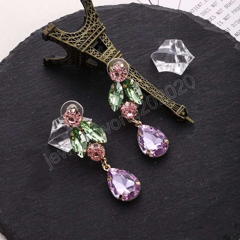 Parlak Colorblock Rhinestone Su Damla Küpe Kadınlar için Kristal Petal Shanly Küpe Takı Moda Aksesuarları