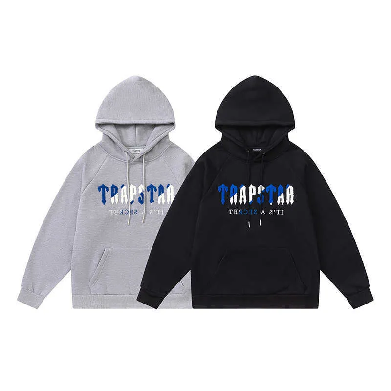 Men's Trapstar London Oversized Men 1 High Quality Blue White Towel Embroidery Fleece Casual