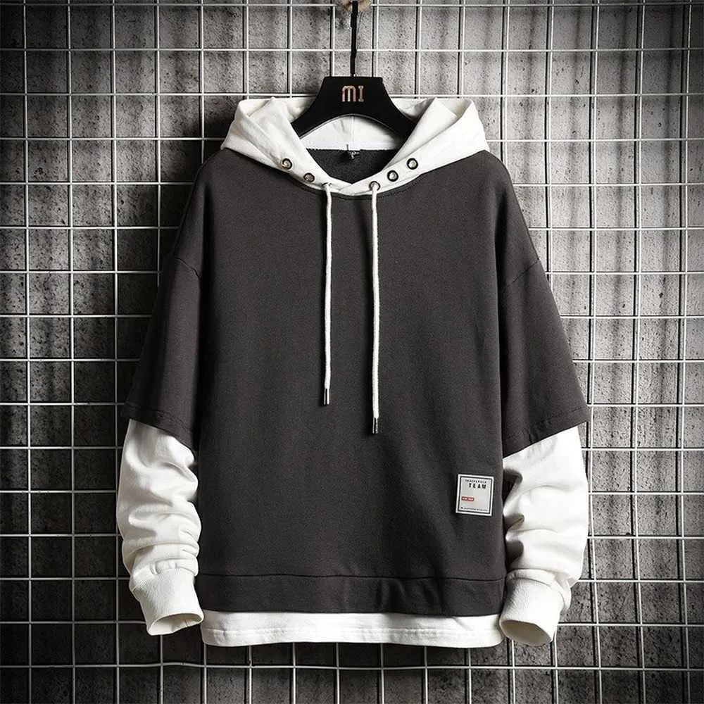 Herrtröjor tröjor lapptäcke punkstil långärmad hip hop street mode harajuku hooded cloing topp g221011