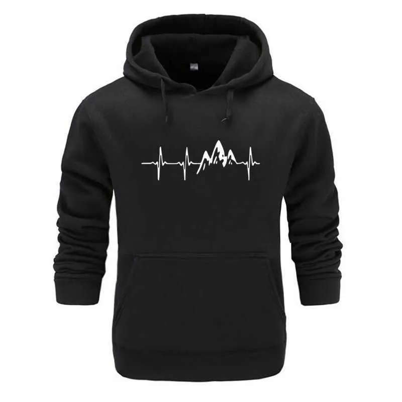 Erkek Hoodies Sweatshirts Dağ Kalp Atışı Hoodies Sweatshirt Erkekler Ses Ray Diyagramı Kapüşonlu Sweatshirt Hoodie Kış Sonbahar Baskı Siyah Gri Spor Giyim T221008