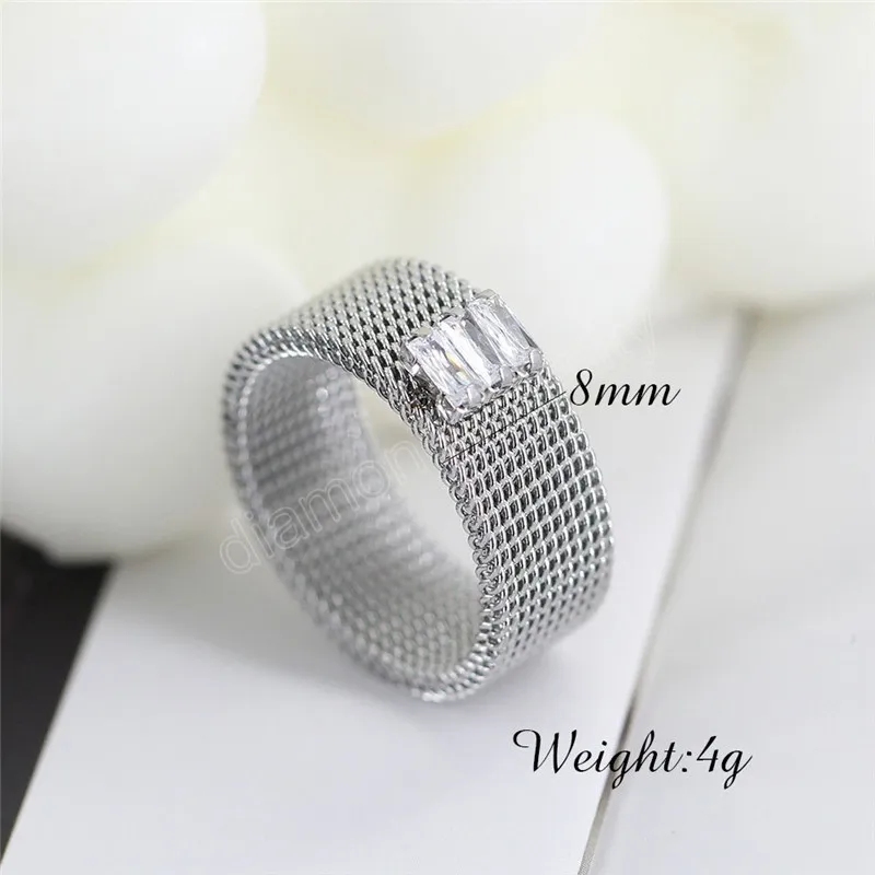 Anello in maglia intrecciata con cerchio color argento da 8 mm Anello in acciaio inossidabile con zirconi gioielli da uomo