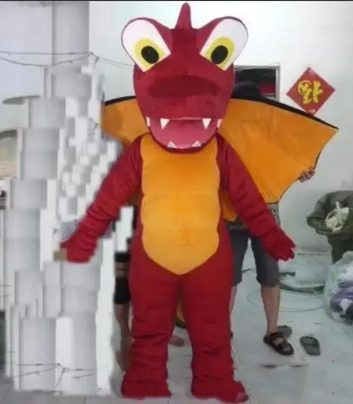 2022 nouveau costume de mascotte de dragon jaune avec des ailes pour adulte à porter à vendre