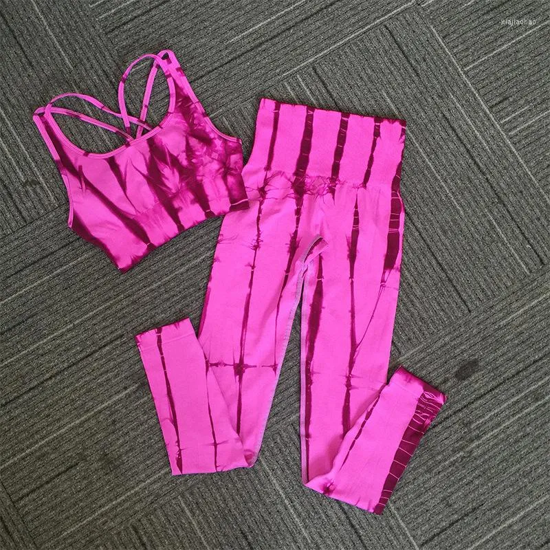 Women's Two Piece Pants Women Sports Wear Tie Dye Outdoor Running Workout Fitness Top Bra Long Lady Gym Clothes Suits Sportswear Set