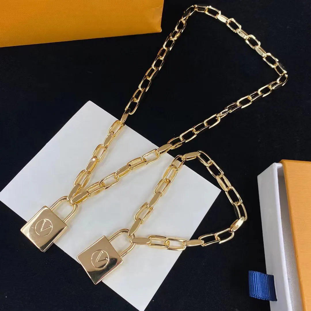 Christmas Gifts Gold Lock Chain Bracelets Necklace Set Wedding Simple Letter Pendant Fashion Jewelry