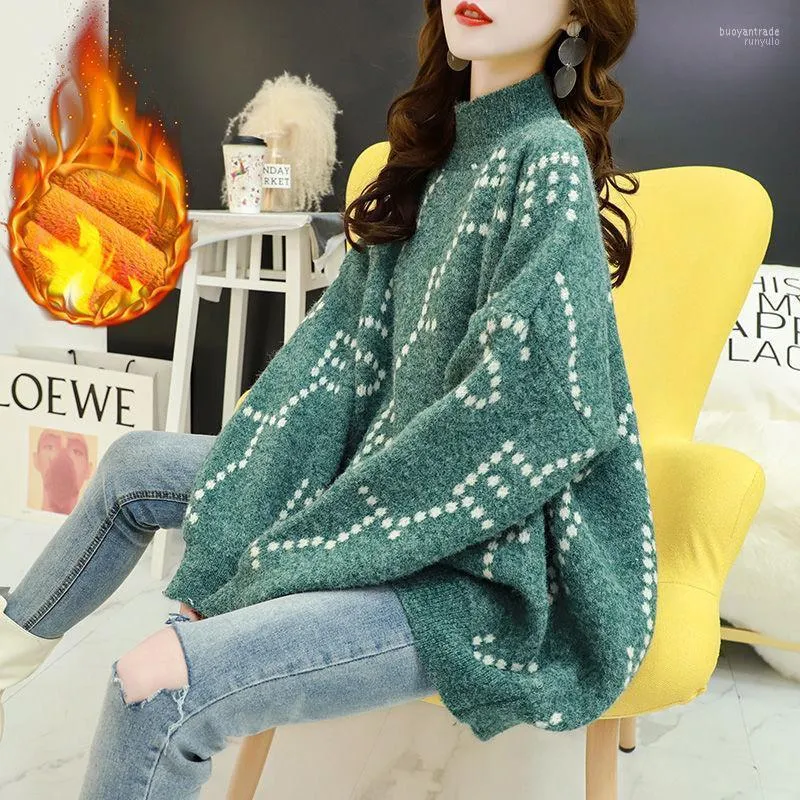 Women's Sweaters Women's Autumn Winter Velvet/no Velvet Thickened Half Turtleneck Sweater Women Lazy Casual Loose Japanese Korean