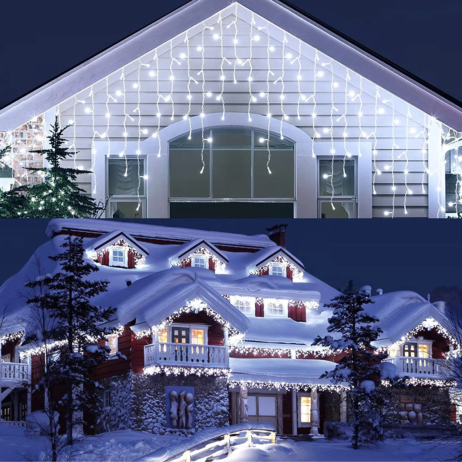 Jul LED Strings Lights Outdoor 34.8ft 480 lysdioder 8 lägen som hänger belysning Xmas -lampor 96 droppar ljus inomhus vattentät för bröllop semesterfest dekorationer
