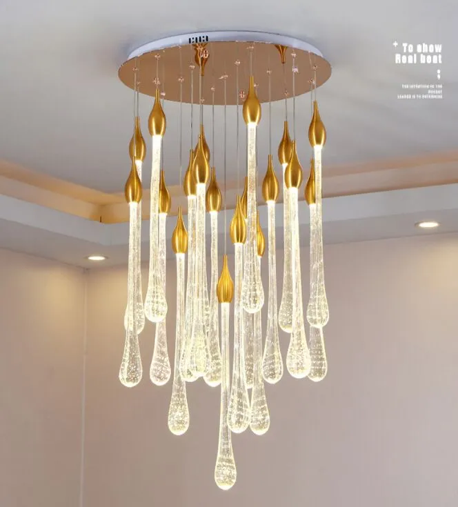 Creative Water Drop Crystal Light Luxury Chandeliers Modern Duplex Villa Spiral Staircase Living Room Chandelier LED Lighting