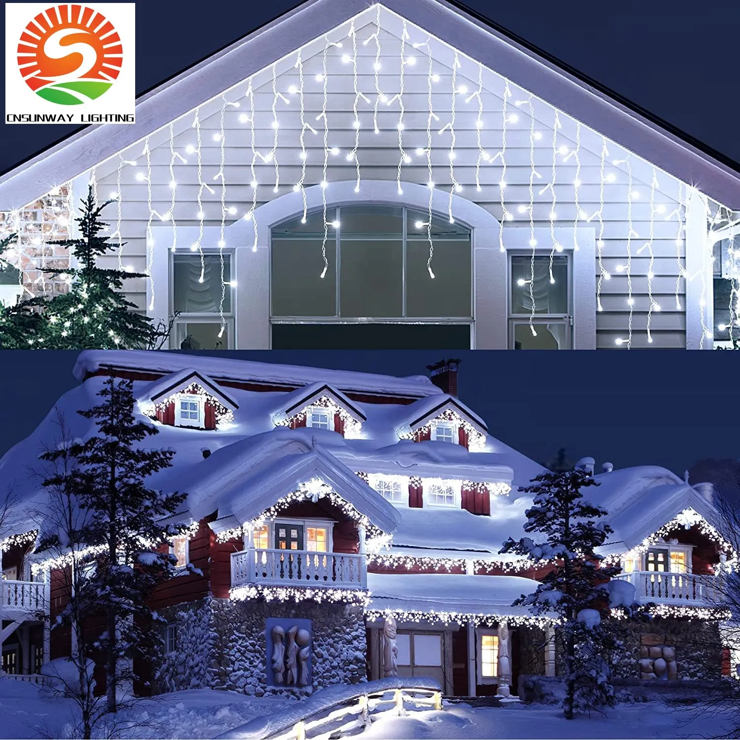 Guirlandes lumineuses de Noël à LED pour l'extérieur 10 m 480 LED 8 modes d'éclairage suspendu Lumières de Noël 96 gouttes de lumière intérieure étanche pour mariage, fête de vacances