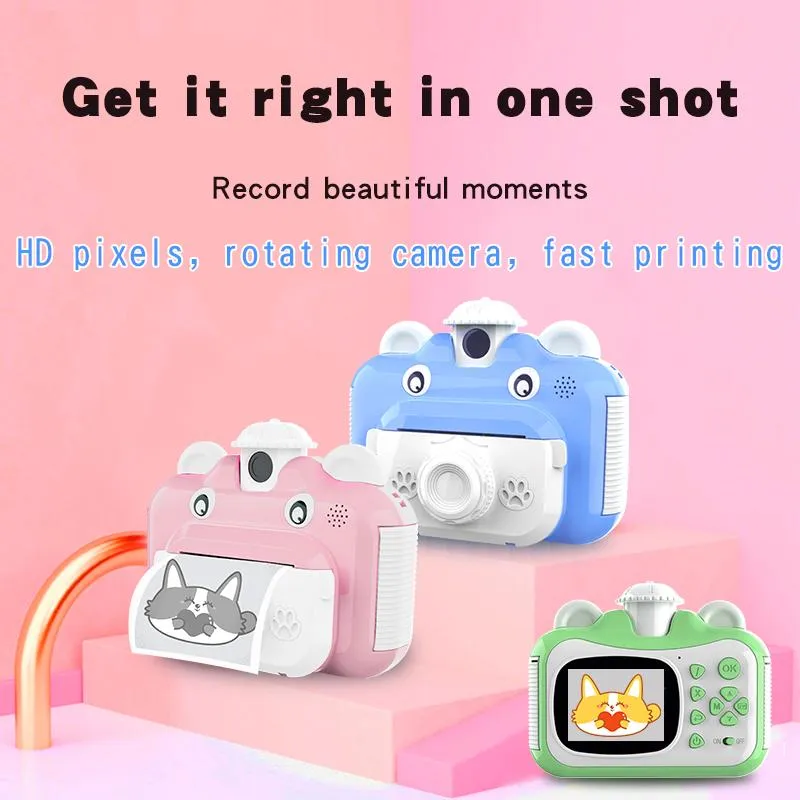 UPS 32G 인스턴트 프린트 카메라 어린이 사진 촬영 장난감 여행 학습 생일 선물 휴대용 디지털 크리에이티브 카메라 인쇄 용지가있는 소년과 여자를위한 디지털 크리에이티브 카메라