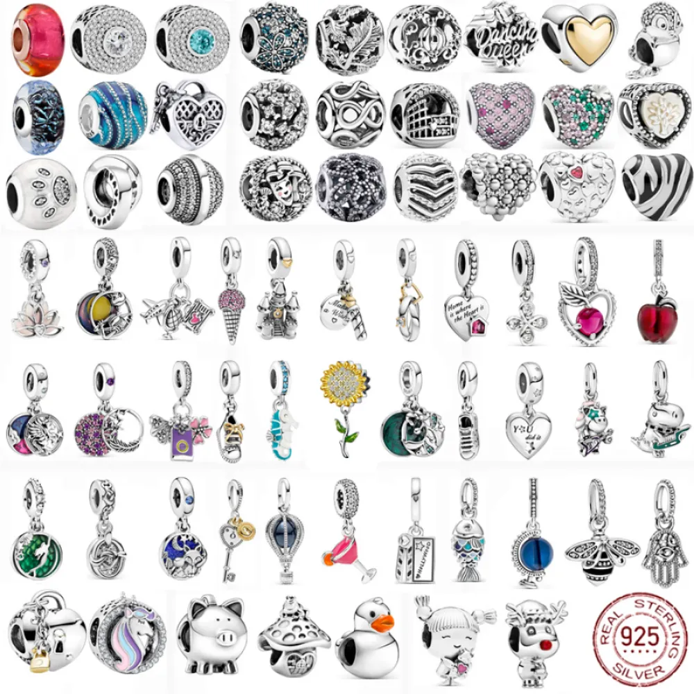 925 Silver Fit Pandora Charm 925 Bracelet Fleur Plem Plendant Fashion Family Love Charms Set Pendant Diy Fine Beads Jewelry 12721