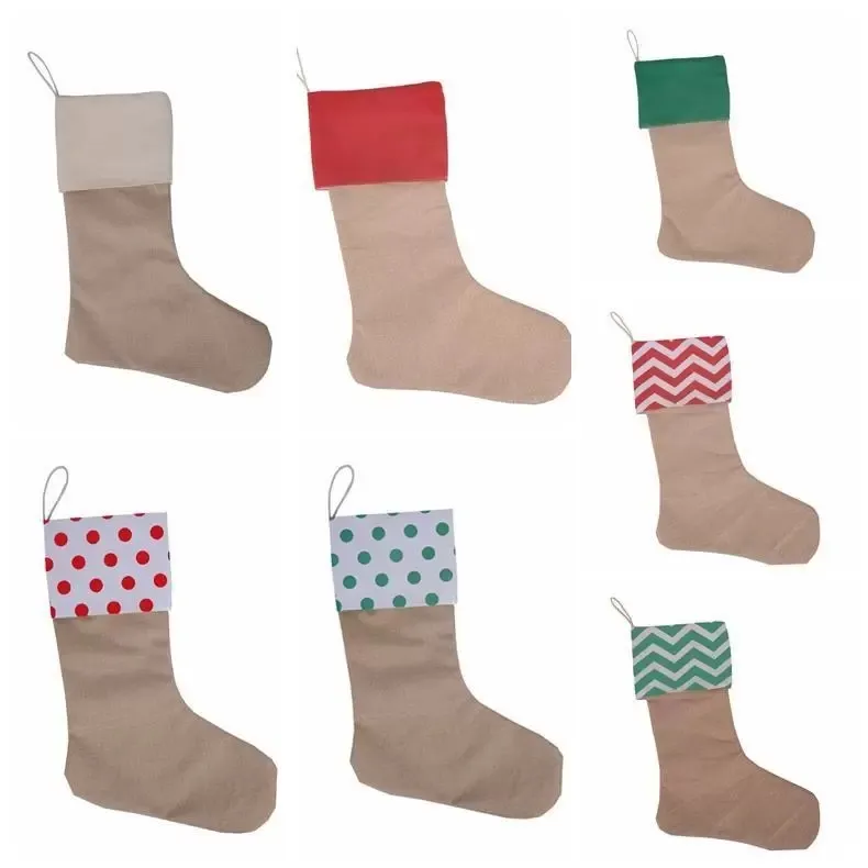 Bolsas de regalo de calcet￭n de Navidad de lona Medias de Navidad a rayas calcetines de arpillera de arpillera lisas decoraciones navide￱as Wly935