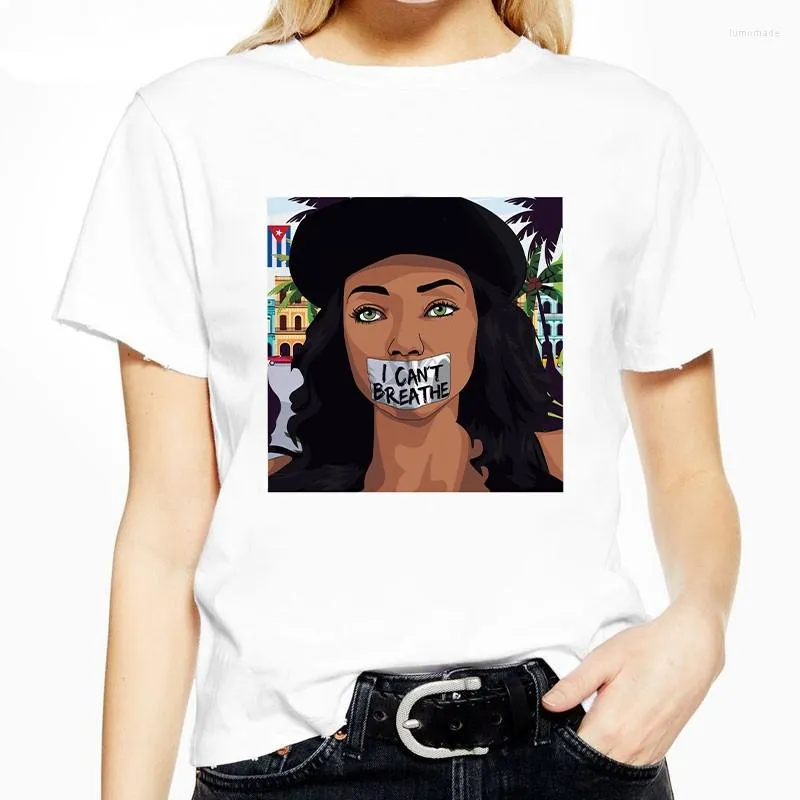 T-shirt da donna PER FAVORE, NON POSSO RESPIRARE Camicia casual con stampa di lettere T-shirt da donna estiva Bianco Moda femminile Black Lives Matter Abbigliamento