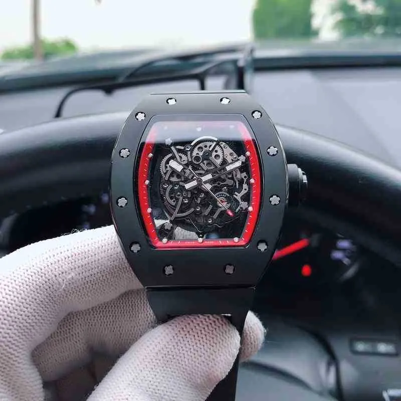 Orologio meccanico da uomo di lusso Milles Rm055 Movimento completamente automatico Cinturino in gomma a specchio con zaffiro Orologi da polso svizzeri