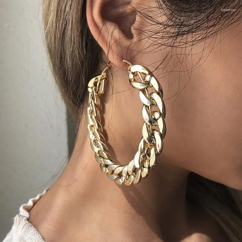 2022 Ins Gold Chunky Chain Hoop Earrings Irregular Minimalist Hip Hop