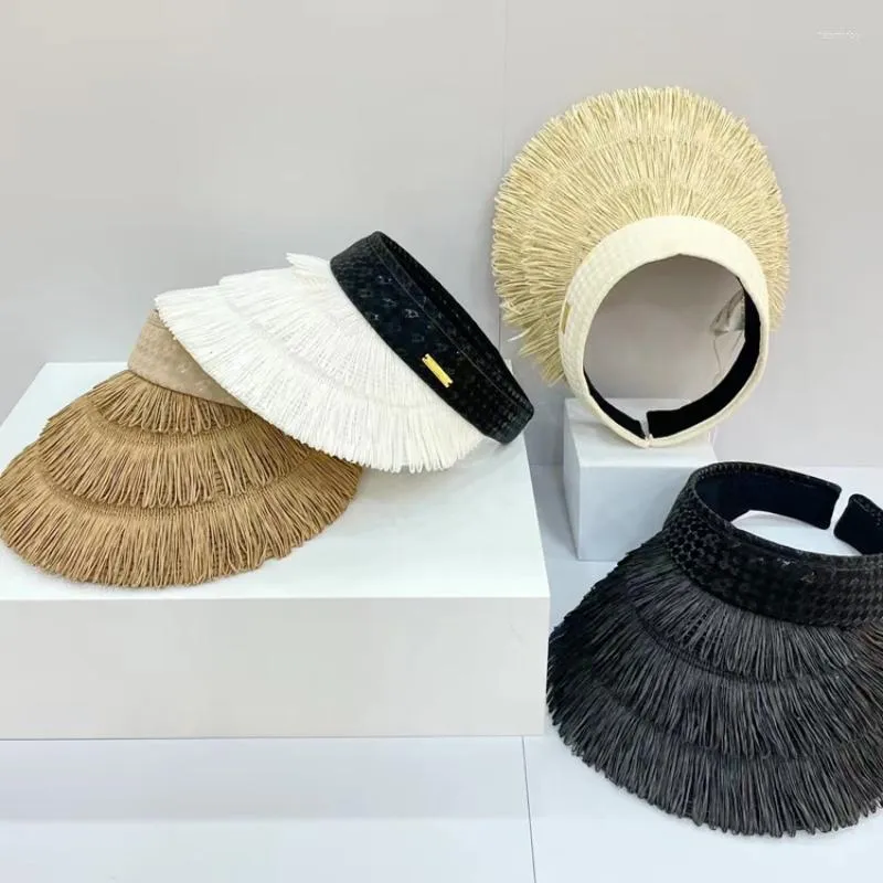 Cappellini con sfera in stile bohémien Personalità Nappa Cappello a cilindro vuoto Donna Protezione solare estiva Cerchio per capelli Sun Travel Beach