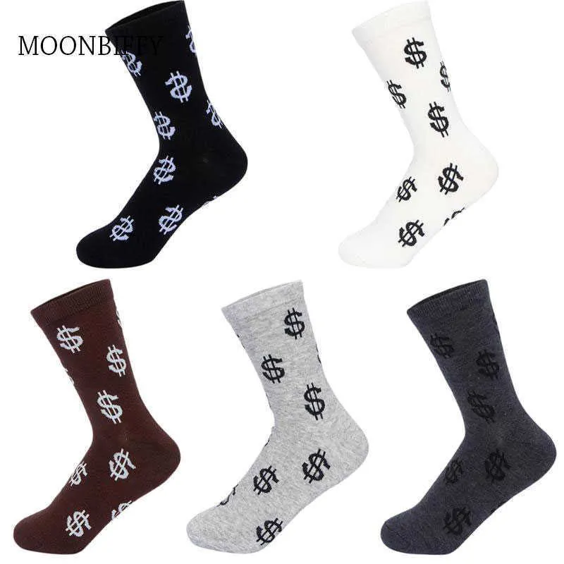 Men's Socks New Spring Novelty Men's Long Socks Harajuku Money Dollar 3D Patterned Socks Funny Cartoon Sock Pure Cotton for Men T221011