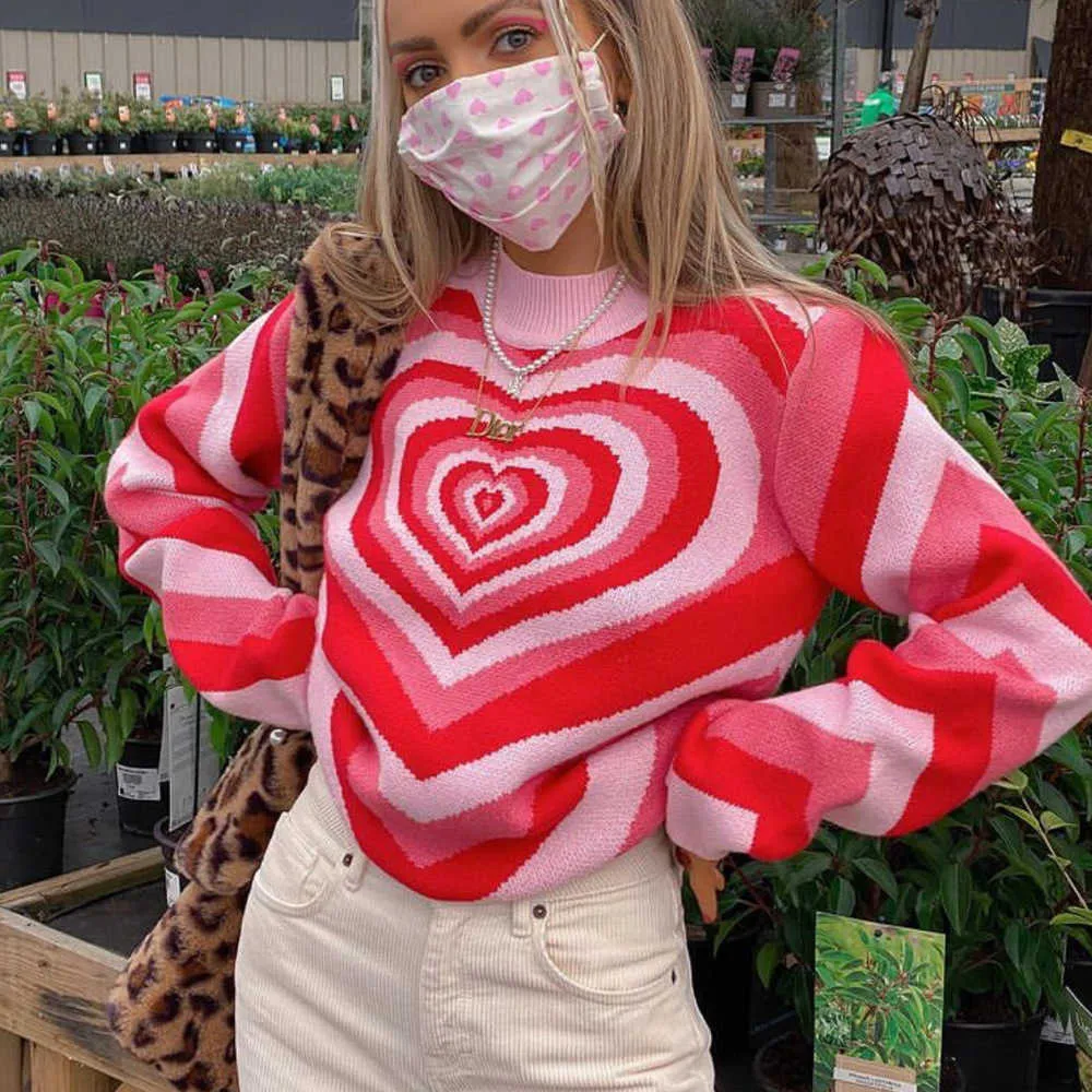 Y2K Womens Heart Striped Knitted Sweater Sweet Long Sleeve Round Neckjumper For Autumn Aesthetics Long Sleeve Tee Womens T221012 From Bailixi04 8.71 DHgate.Com