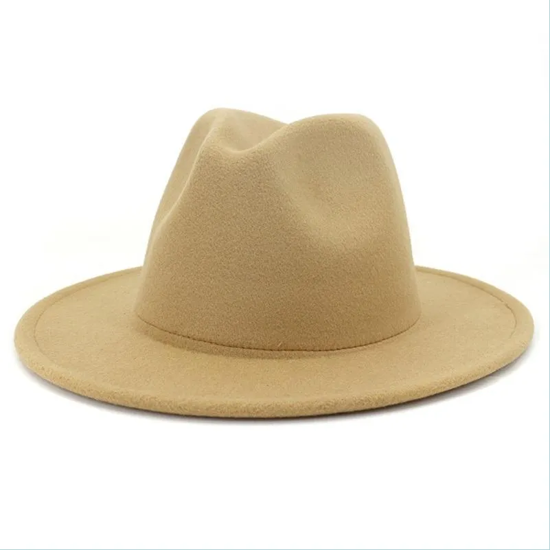Wide Brim Hats Tan Burywork Artificial Wool Felt Jazz Fedora Hat And Belt Womens Flat Brim Panama Party Hat136 T2 Drop Delivery 2022 Dhgez