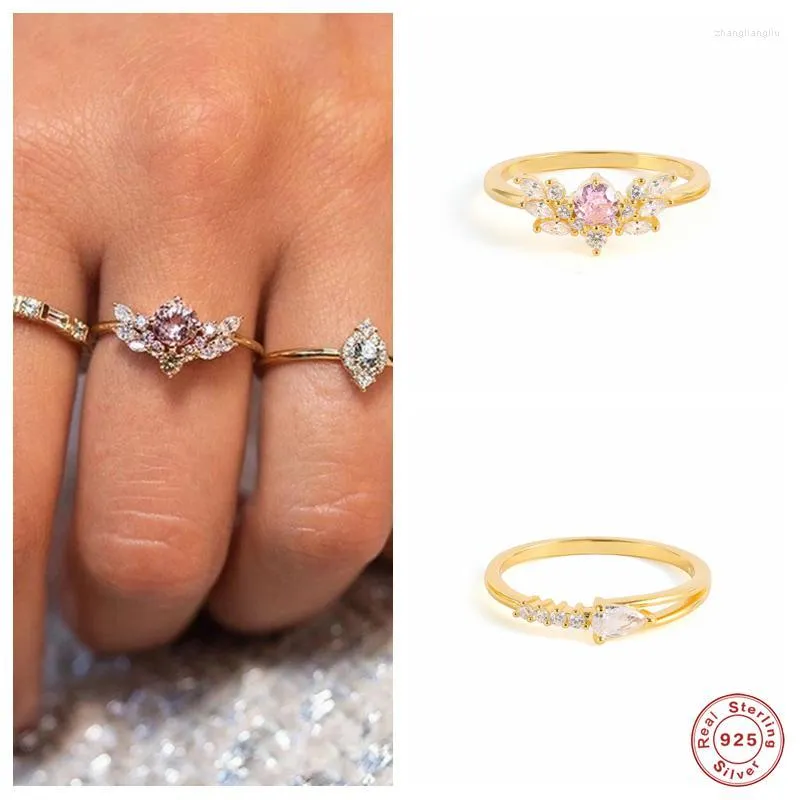 Cluster Rings Aide 925 Sterling Silver Dainty Colored Pink Zircon Flower For Women Chic Crystal Pave Slim Ring Party Fine Jewelry GiftCluste