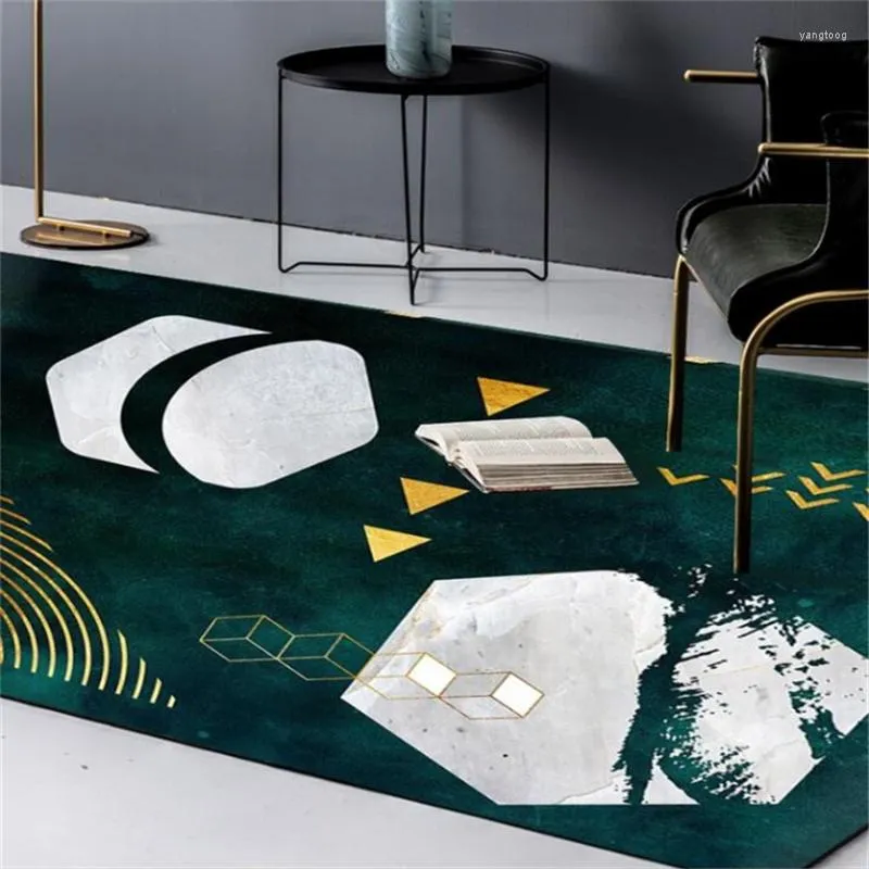 Tapis européen abstrait vert foncé gris or géométrique tapis tapis pour salon chambre doux grande taille