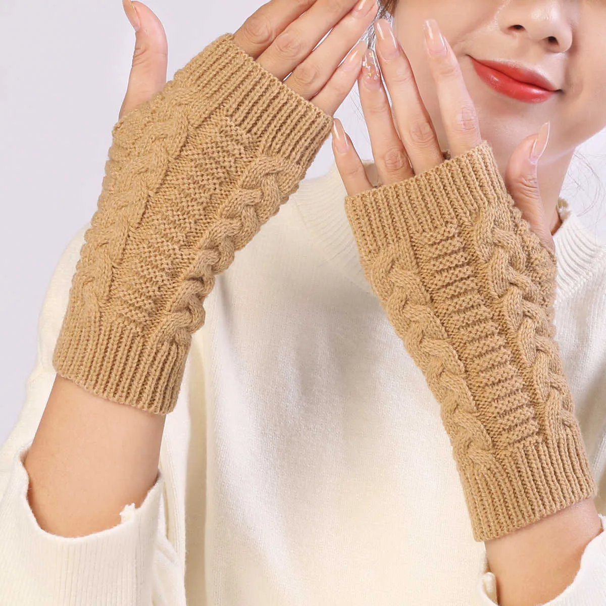 Guantes de lana sin dedos, guantes de medio dedo para mujer, guantes de  punto sin dedos de invierno, guantes abiertos
