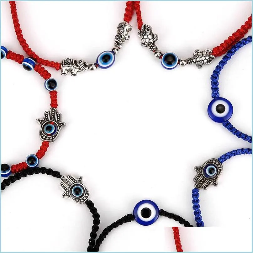 Charm Armbänder Mode geflochtene Seil Armbänder Männer Frauen Lucky Red Braslet Gothic Evil Eye Fatima Hand Hamsa Brazalete Yoga Schmuck Dhidi