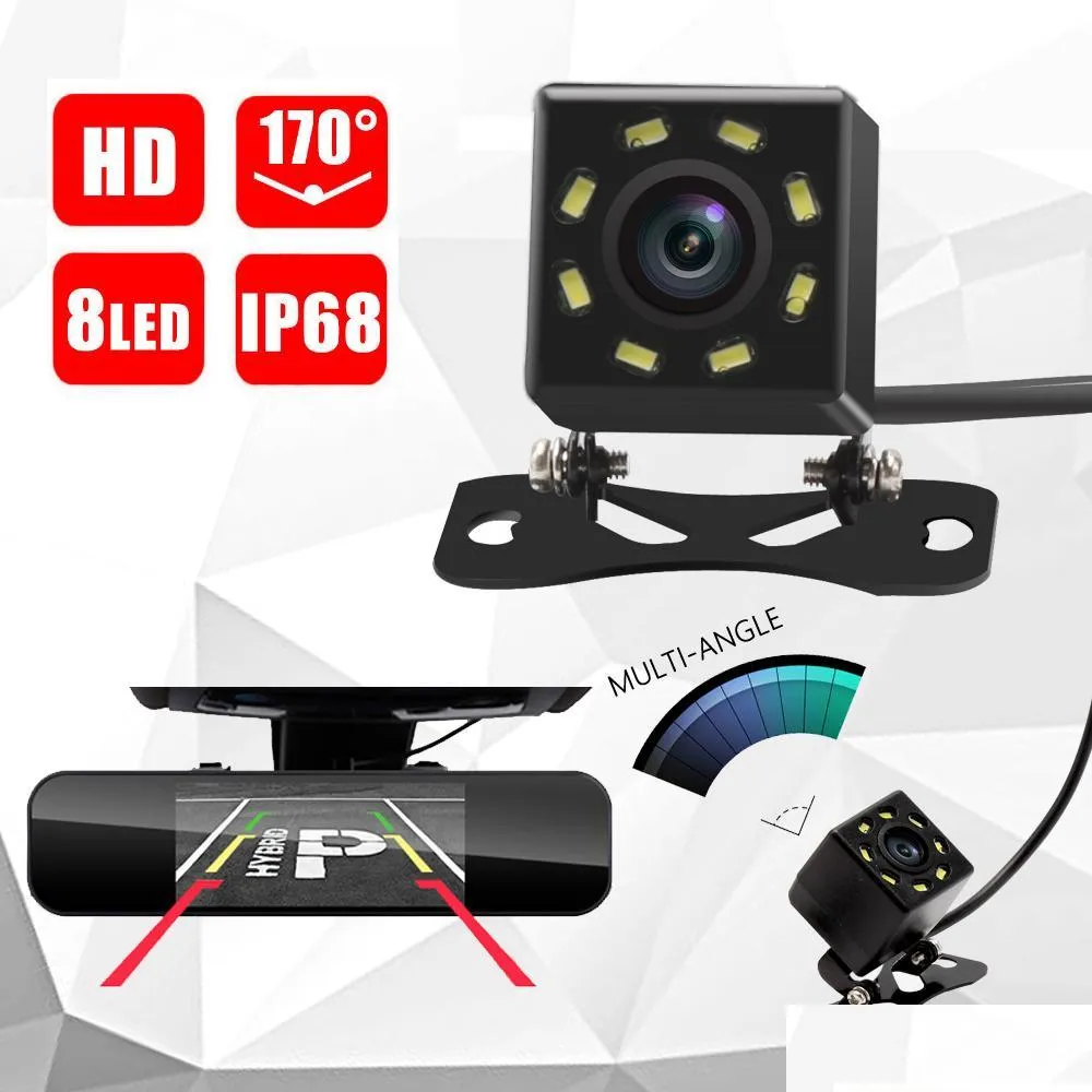 Car Rear View Cameras Parking Sensors 8 Led Ir Night Vision Back Camera Waterproof Backup Parking Wide Angle Rearview Car Rear View D Dh8Fl