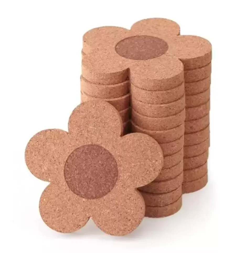 Tapis de liège Pads Sous-verres Boissons Liège Naturel Réutilisable 4 pouces Sous-verre En Bois En Forme De Fleur Pour Bureau Table En Verre FY5599 b1013