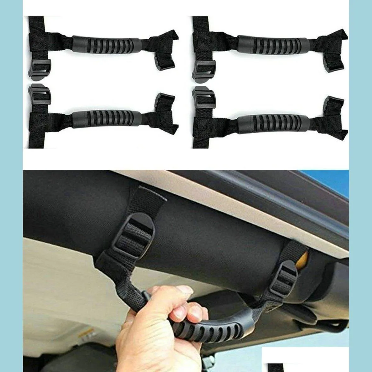 إكسسوارات أحزمة السلامة 4 X Roll Bar Grab Handles Grip Handle لجيب Wrangler YJ TJ JK JKU JL JLU Sports Sahara DOM UNLIMIT DHFP4