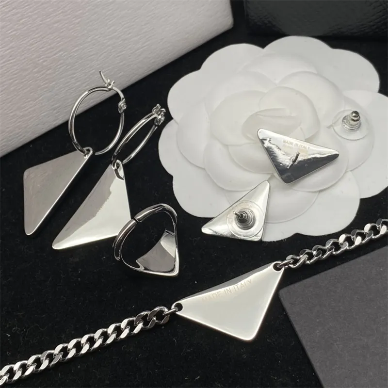 Dreieck-Designer-Halskette, Ohrringe, Ring für Damen, Silber, schwarze Perle, Diamant-Schmuckset