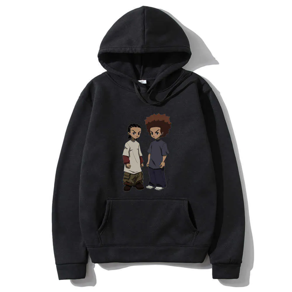 Moletom moletons masculinos os boondocks huey e riley impressão capuz man man Harajuku algodão moletons de algodão de grandes dimensões Mulheres personalidade Hip Hop Sweatshirt T221008