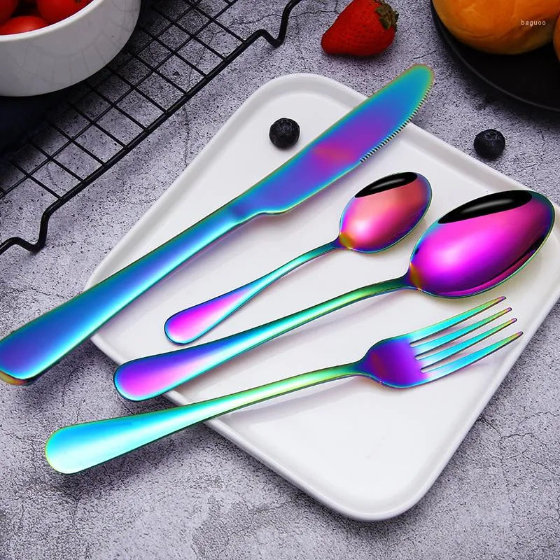 Zestawy zastawy stołowej 4PCS Stolika ze stali nierdzewnej Western Steak Knife Fork łyżka Zestaw stolik wielokrotnego użytku złote srebrne oprogramowanie