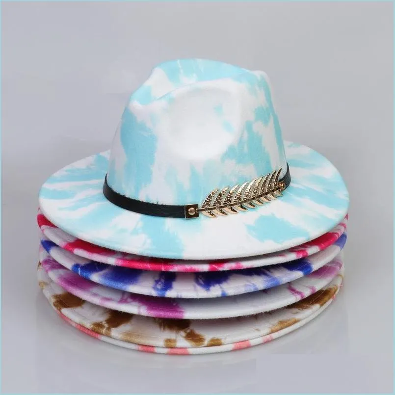 Stingy Brim Hats Tie Dye Camo Fedora Hat Felt Hats For Women Men Fedoras Mens Womens Woman Man Panama Cap Female Male Autumn Winter C Dhzqj