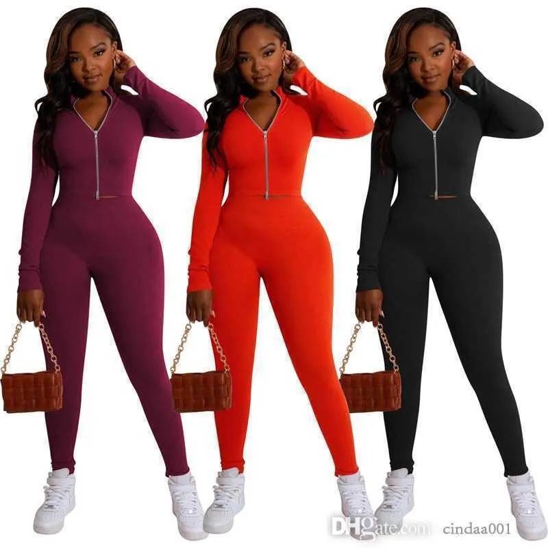 High Elasticity Womens Jacket Tracksuits New Solid Double Zipper Pit Strip Two Piece Sportswear Autumn Spring Jogger Set