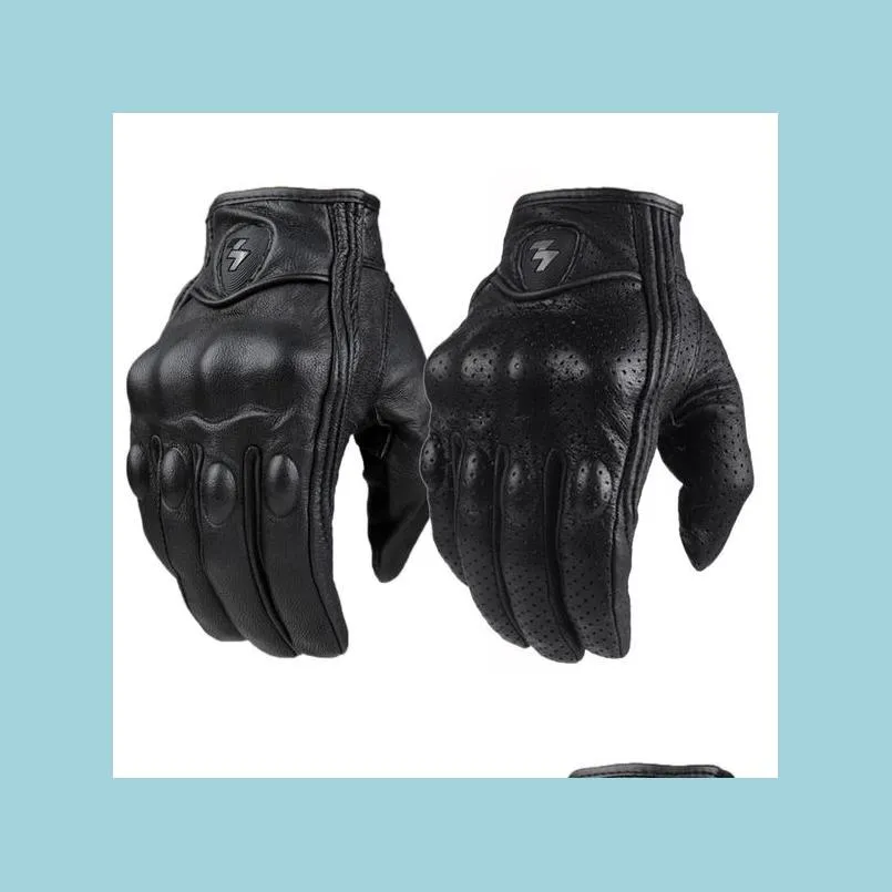 Motorcycle Gloves Retro Pursuit Perforated Real Leather Motorcycle Gloves Moto Waterproof Protective Gears Motocross Gift Drop Delive Dhpef