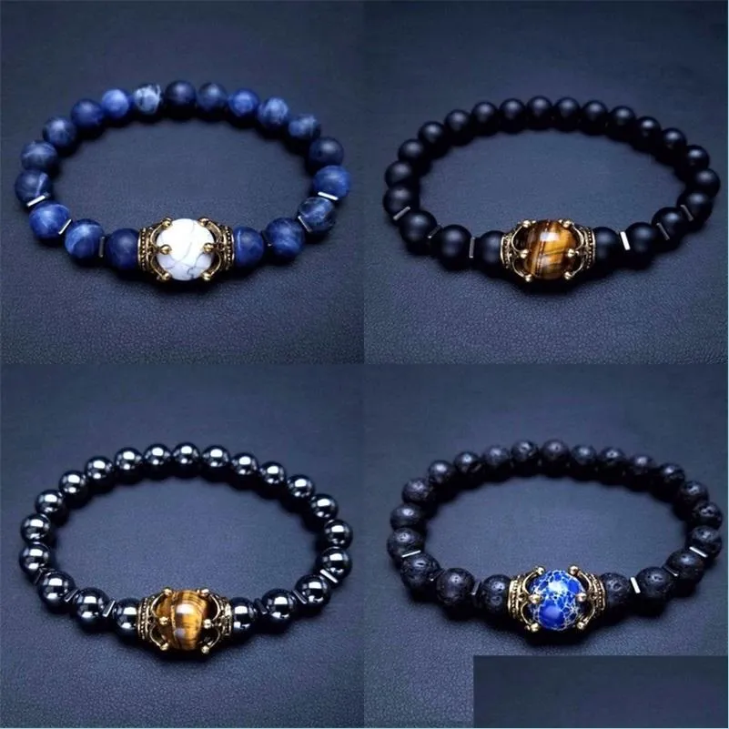 Perles Brins Naturels Oeil De Tigre Couronne En Forme De Perle Bracelet Mens Bijoux De Luxe Cadeau Charme Chaîne Porte Bonne Chance Drop Delivery 20 Dhqob