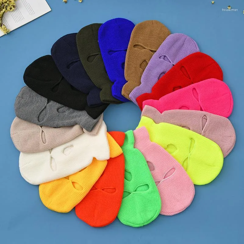 Beanies Beanie/Kafatası Kapakları Kadın Erkekler 3 delikli Örme Tam Yüz Kapağı Kayak Kış Sıcak Bisiklet Neon Düz Renk Balaclava Maske Şapkası Cadılar Bayramı