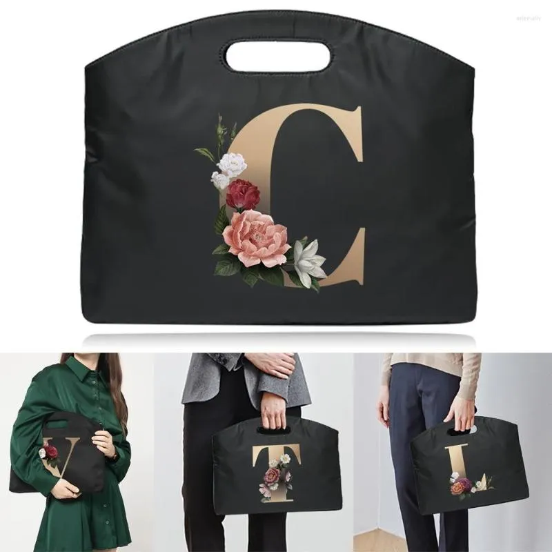 Briefcases Letter A-Z Printed Briefcase Business Handbag Laptop File Storage Bag Fashion Conference Document Portable Office Totes Case