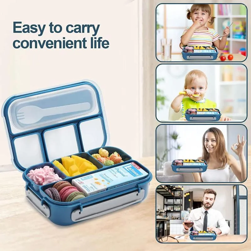 Servis upps￤ttningar Lunch Box Bento Containers Voor Volwassen/Kid/Peuter 4 Avdel f￶r barnskolans beh￥llare