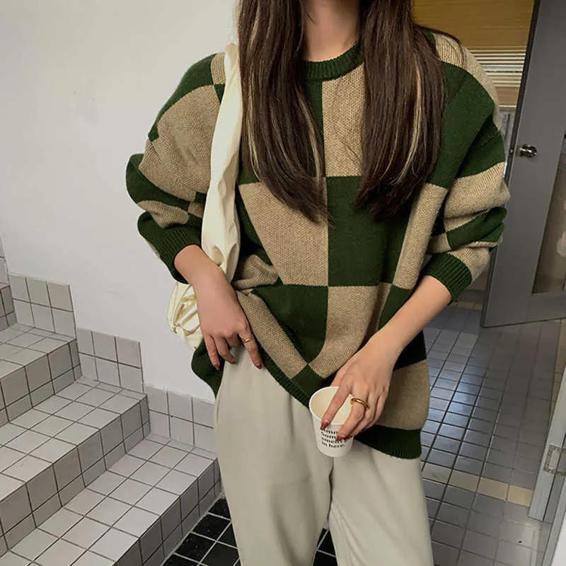 Vintage Green Grandpa Sweater Womens Oversized Knit Pullover