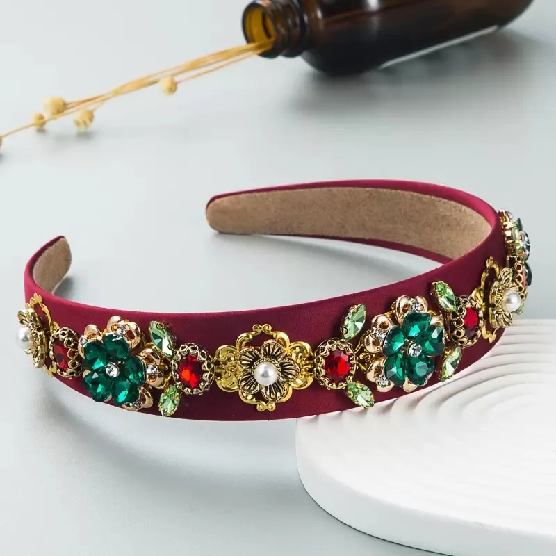 Lüks Barok Vitray Elmas Saç Aksesuarları Çiçek Kafa Bandı Moda Kadınlar Rhinestone Saç Bandı Saç Hoop Kız Hearwear