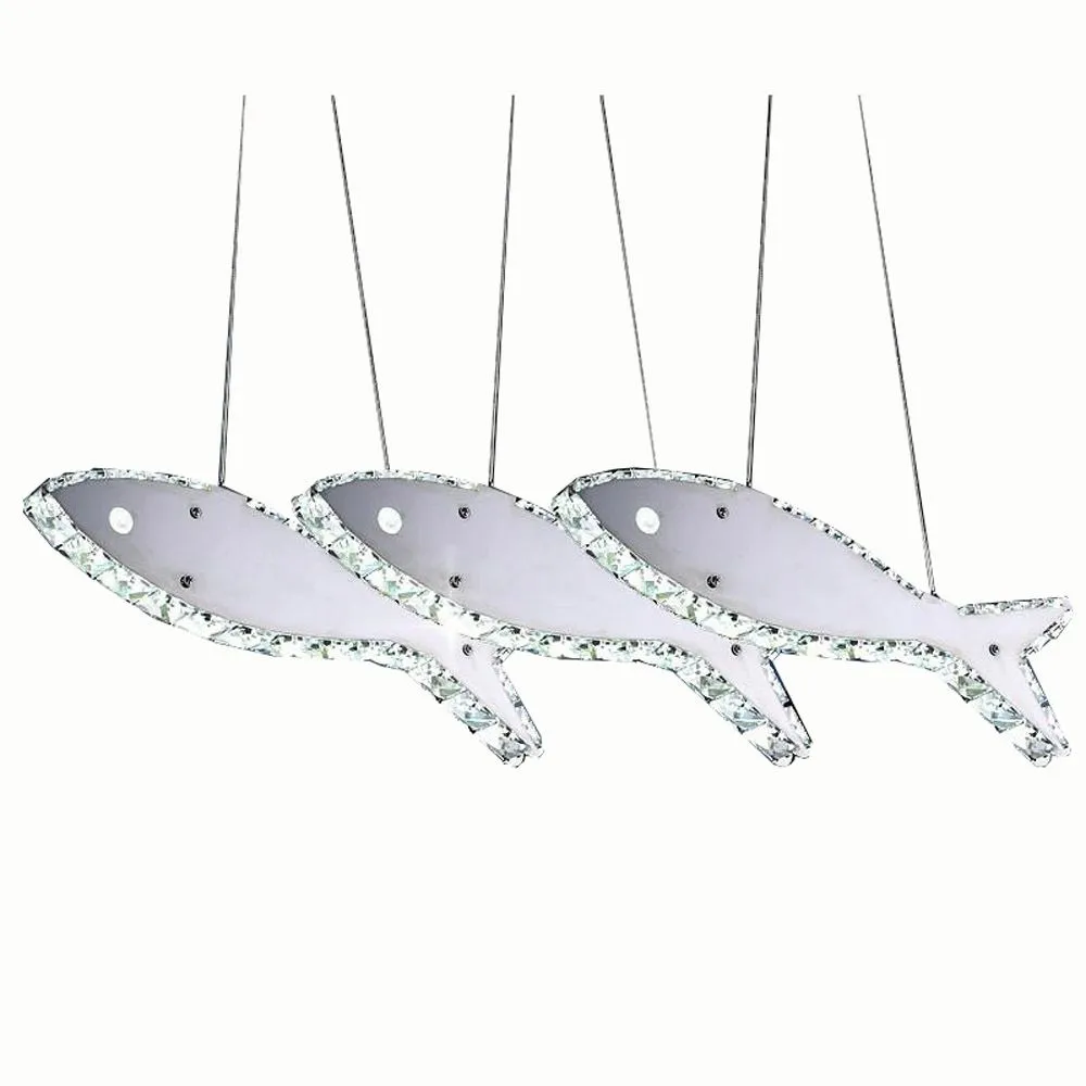 Современная хрустальная светодиодная рыба столовая подвесная лампа из нержавеющей стали высокая мощность подвесные светильники