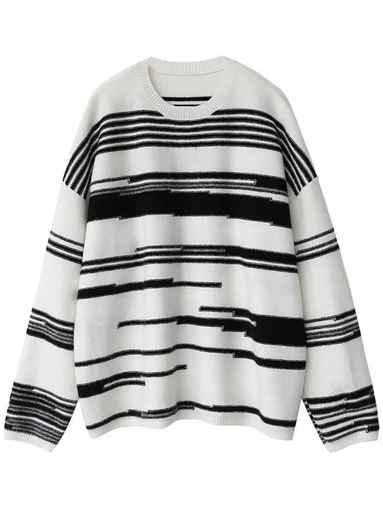 Women's Knits Tees 2022 Autumn Winter Long Sleeve Pullover Women Sweater Fashion Irregular Striped Knitted Sweaters Korean New O-Neck Jumper Femme T221012