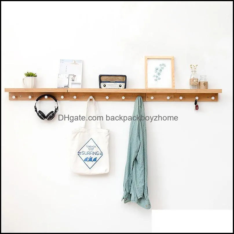 Hooks & Rails Bamboo Floating Wall-Mounted Rack Coat Hook Towel Hanger Holder European Style Dress Wall Door Hat