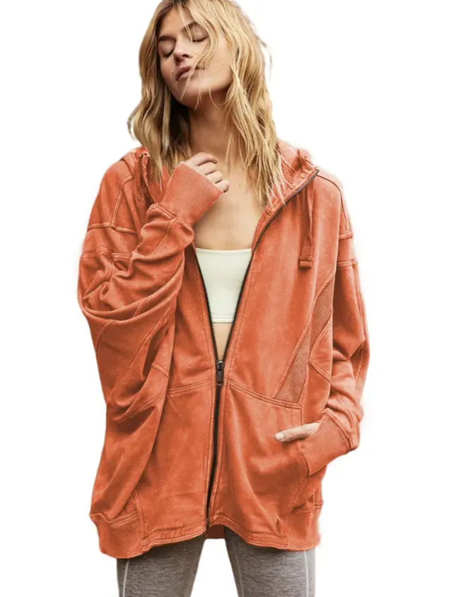 여성 외부웨어 솔리드 드로 스트링 캐주얼 긴 소매 지퍼 후드 간단한 클래식 포켓 재킷