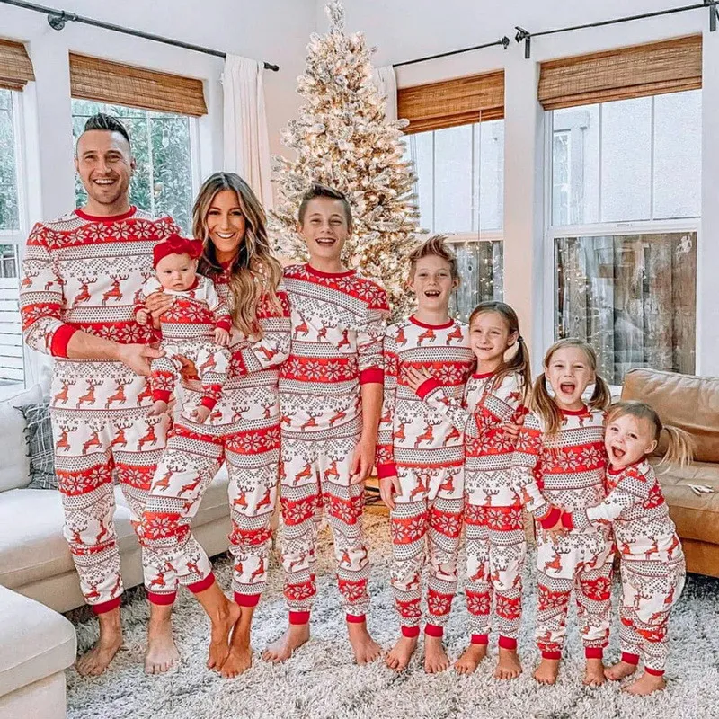 Famille correspondant vêtements noël pyjamas ensemble mère père enfants fils correspondant tenues bébé fille barboteuses vêtements de nuit pyjamas